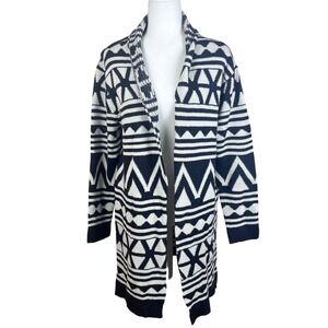 Salon Studio M Geometric Print Open‎ Front Long Sleeve Cardigan Sweater (G655)